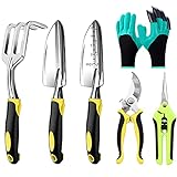 Garden Tools Set - 6 Piece Cast-Aluminum Heavy Duty Gardening Hand Tool Kit Includes Hand Trowel, Hand Rake, Transplanter, Pruner, Pruning Shears, Gardening Gloves with Sturdy Handles, Garden Gifts Photo, new 2024, best price $16.99 review