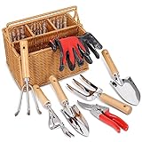 SOLIGT 8 Piece Garden Tool Set with Basket, Stainless Steel Extra Heavy Duty Gardening Hand Tools Kit with Wood Handle for Men Women Photo, new 2024, best price $32.99 review