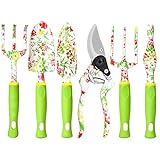 Garden Tool Set, 6 PCS Heavy Duty Aluminum Gardening Hand Tools Kit, Floral Print Gardening Tool Set, Gardening Gifts for Women with Pruning Shears Weeder Hand Rake Shovel Transplanter Cultivator Photo, new 2024, best price $19.99 review
