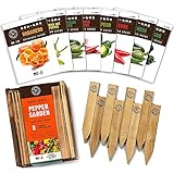 Pepper Seeds for Garden Planting - 8 Non-GMO Heirloom Pepper Seed Packets, Wood Gift Box & Plant Markers, DIY Home Gardening Gifts for Plant Lovers Photo, new 2024, best price $19.90 review