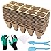 Photo ARLBA 12 Pack Seed Starter Tray Kit, Peat Pots for Seedlings, 120 Cell Organic Biodegradable Plant Starter Trays for Vegetable & Flower, Indoor/Outdoor, with 12Plastic Plant Labels,& Garden Tools Kit review