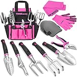 THINKWORK Pink Garden Tools, Gardening Gifts for Women, with 2 in 1 Detachable Storage Bag, Trowel, Transplanter, Rake, Weeder, Cultivator, Purning Shears and 3 Additional Protection Tools Photo, new 2024, best price $35.99 review